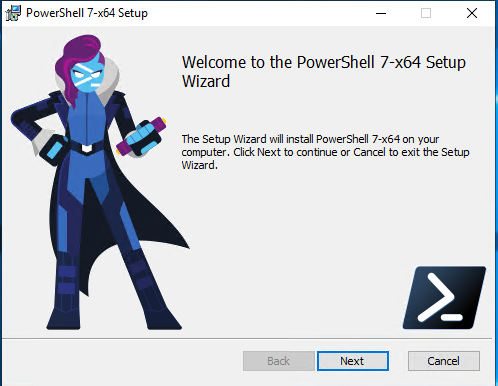 PowerShell 7 install wizard welcome screen